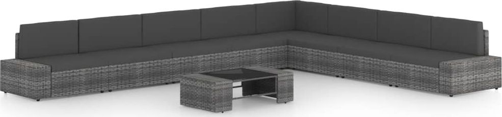 vidaXL 9-cz. ogrodowy zestaw wypoczynkowy, poduszki, szary rattan PE