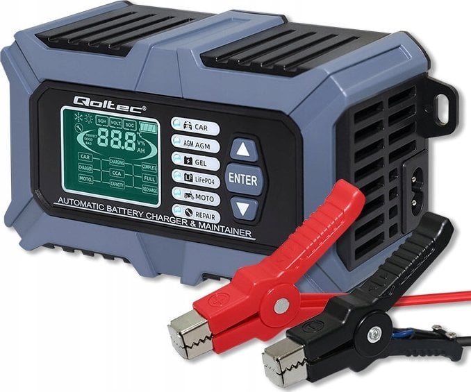 Ładowarka Qoltec Inteligentna mikroprocesorowa ładowarka z testerem baterii i funkcją naprawy 12V | 6A | LCD | Prostownik do akumulatora AGM LiFePO4 G