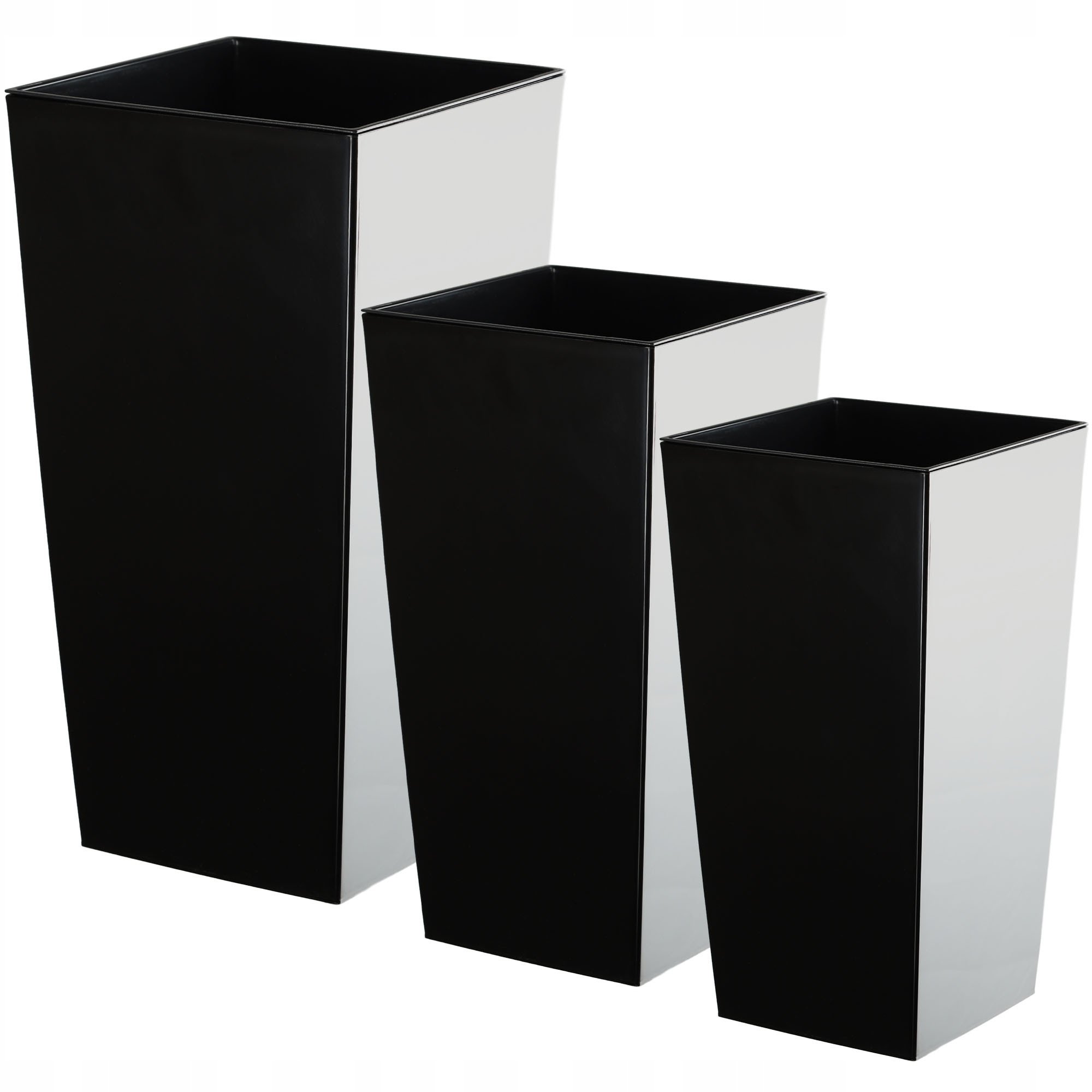 KADAX Zestaw 3x Donica Doniczka Wkład Połysk Czarna 68cm