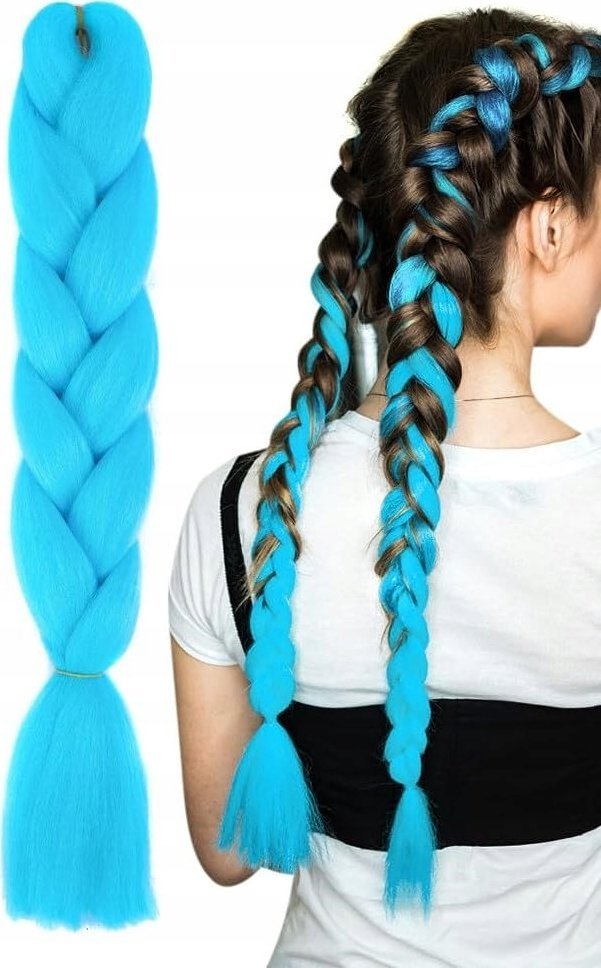 WŁOSY SYNTETYCZNE WARKOCZYKI WARKOCZ NIEBIESKIE DOCZEPIANE 130CM WA3