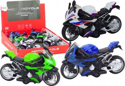 LeanToys Motocykl Sportowy z Napędem Frykcyjnym 3 Kolory Biały Zielony Niebieski LEAN Toys