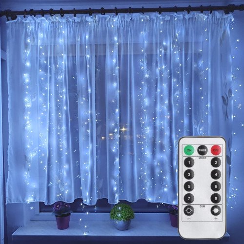 Kurtyna świetlna białe 300 LED 3x3m USB + pilot