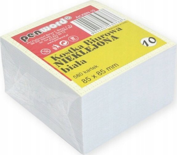 Polsirhurt Kostka biurowa nieklejona 580 kartek 85x85x50mm biała KBN-10