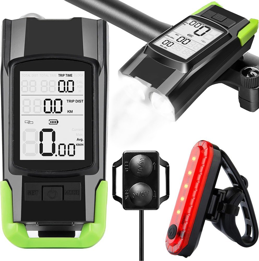 Verk Lampka rowerowa przednia tylna led licznik bezprzewodowy klakson głośny 3w1 Lampka rowerowa przednia tylna led licznik bezprzewodowy klakson głoś