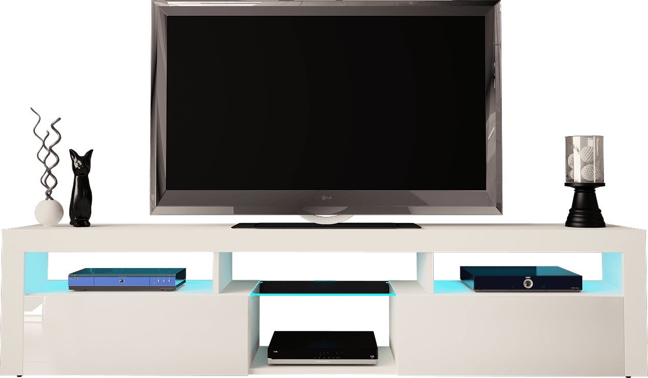 MEGSTYL SZAFKA RTV 200CM - GRAND 6 biały mat - biały połysk