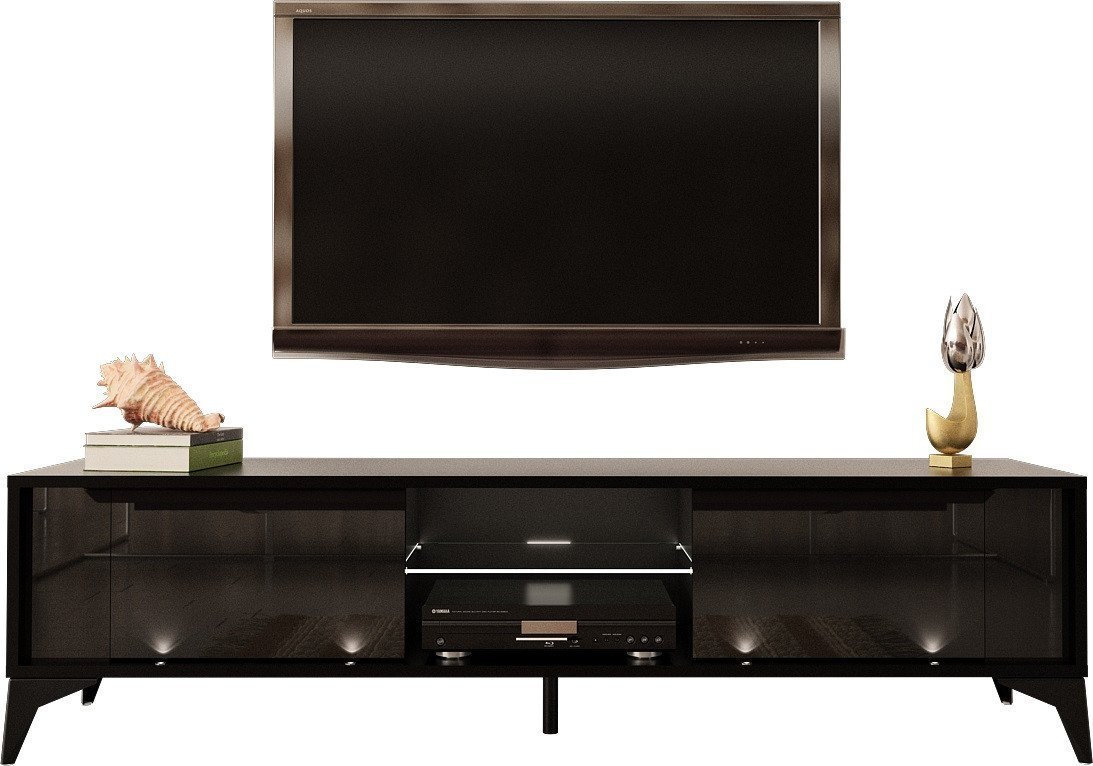 MEGSTYL SZAFKA RTV 161CM Z CZARNĄ WSTAWKĄ I NÓŻKAMI - EVEL 2 Czarny mat - Czarny połysk