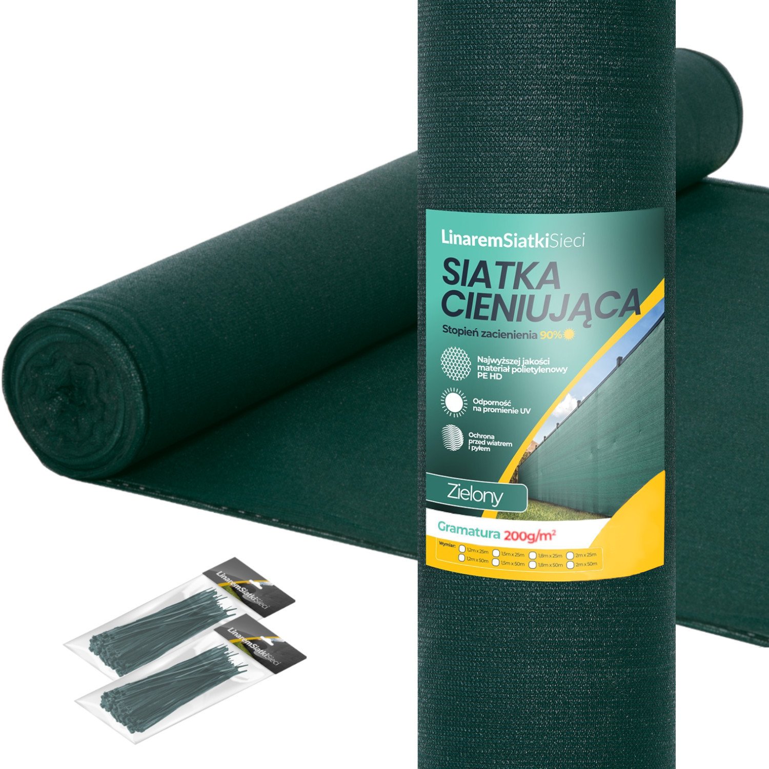 ZIELONA SIATKA CIENIUJĄCA 2x50m O ZACIENIENIU 95% GRAMATURA 200 g/m