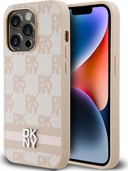 DKNY DKHCP14LPCPTSSP iPhone 14 Pro 6.1" różowy/pink hardcase Leather Checkered Mono Pattern & Printed Stripes