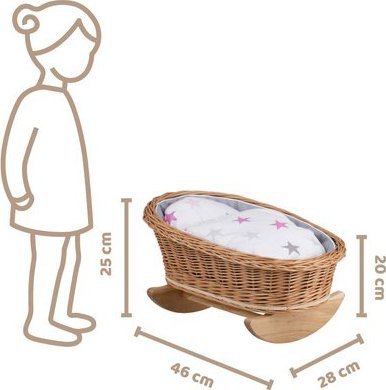 WickerPL BUJANE ŁÓŻECZKO KOŁYSKA Z WIKLINY DLA LALEK Z POŚCIELĄ 46X28 H 20/25 CM