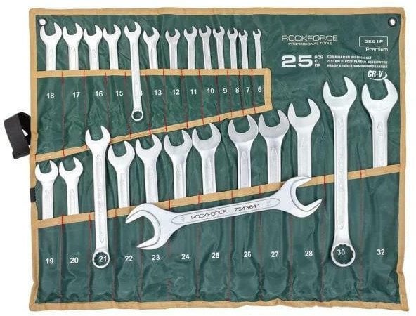 Zestaw kluczy płasko-oczkowych 25el. (6-32mm) +1 klucz płaski 36x41mm na płótnie