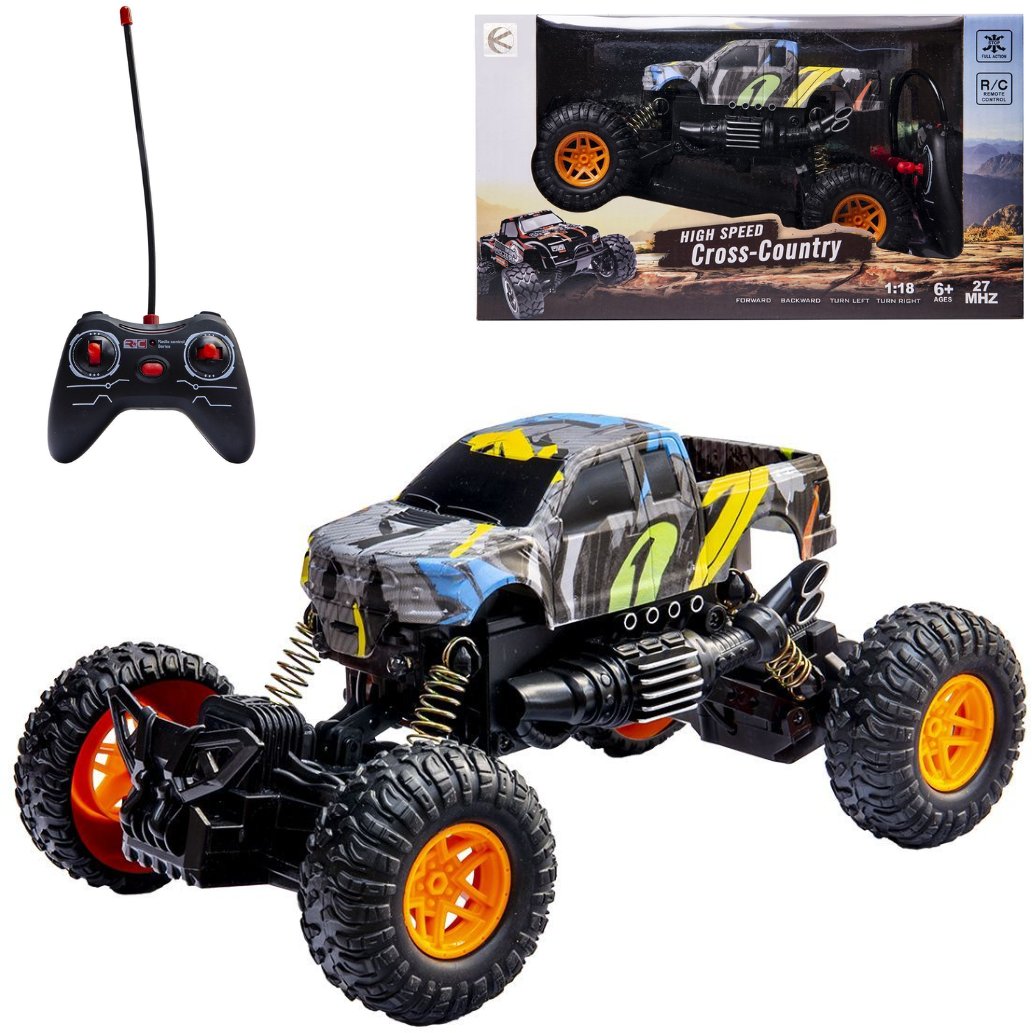 Samochód terenowy Cross-Country zdalnie sterowany, skala 1:18, pomarańczowe koła