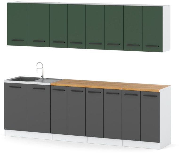 Kuchnia Vero 2.6m Nowoczesna Modułowa Z Blatem Biała Butelkowa Zieleń Szara