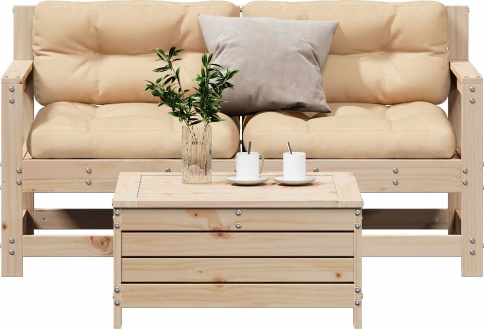 vidaXL 3-częściowy zestaw wypoczynkowy z poduszkami, lite drewno sosnowe