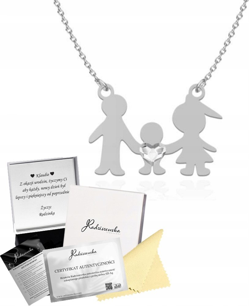 Radziszewska Jewellery Naszyjnik Srebrny Rodzina Syn Srebro 925 Prezent Łańcuszek DEDYKACJA GRATIS