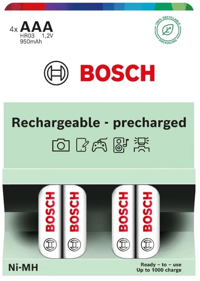 AKUMULATOR WSTĘPNIE NAŁADOWANY BOSCH 4SZT AAA HR03B4P950/00 950mAh
