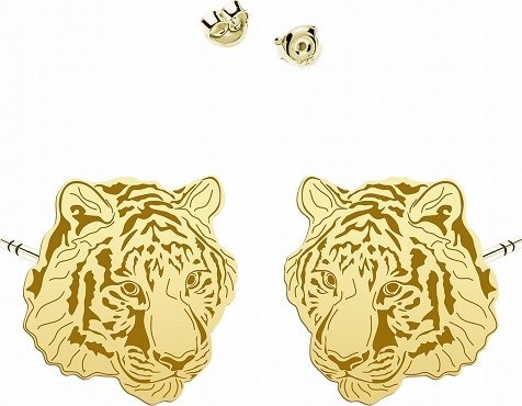 Radziszewska Jewellery Kolczyki Złote Tygrys Sztyfty 925 Dedykacja Kobieta Prezent Biżuteria