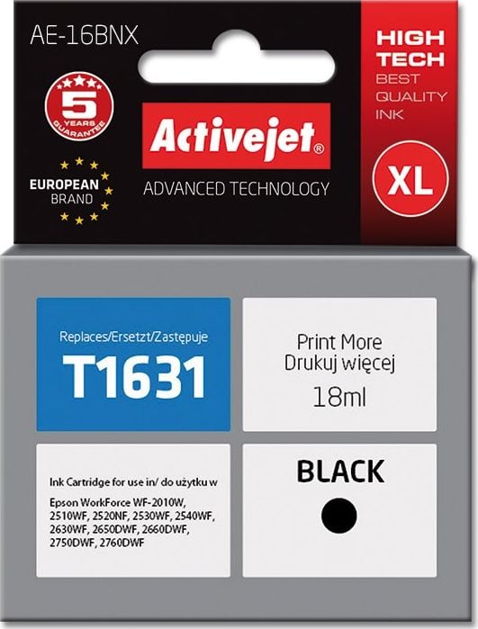 Tusz Activejet Activejet Tusz Activejet AE-16BNX (zamiennik Epson 16XL T1631; Supreme; 18 ml; czarny)