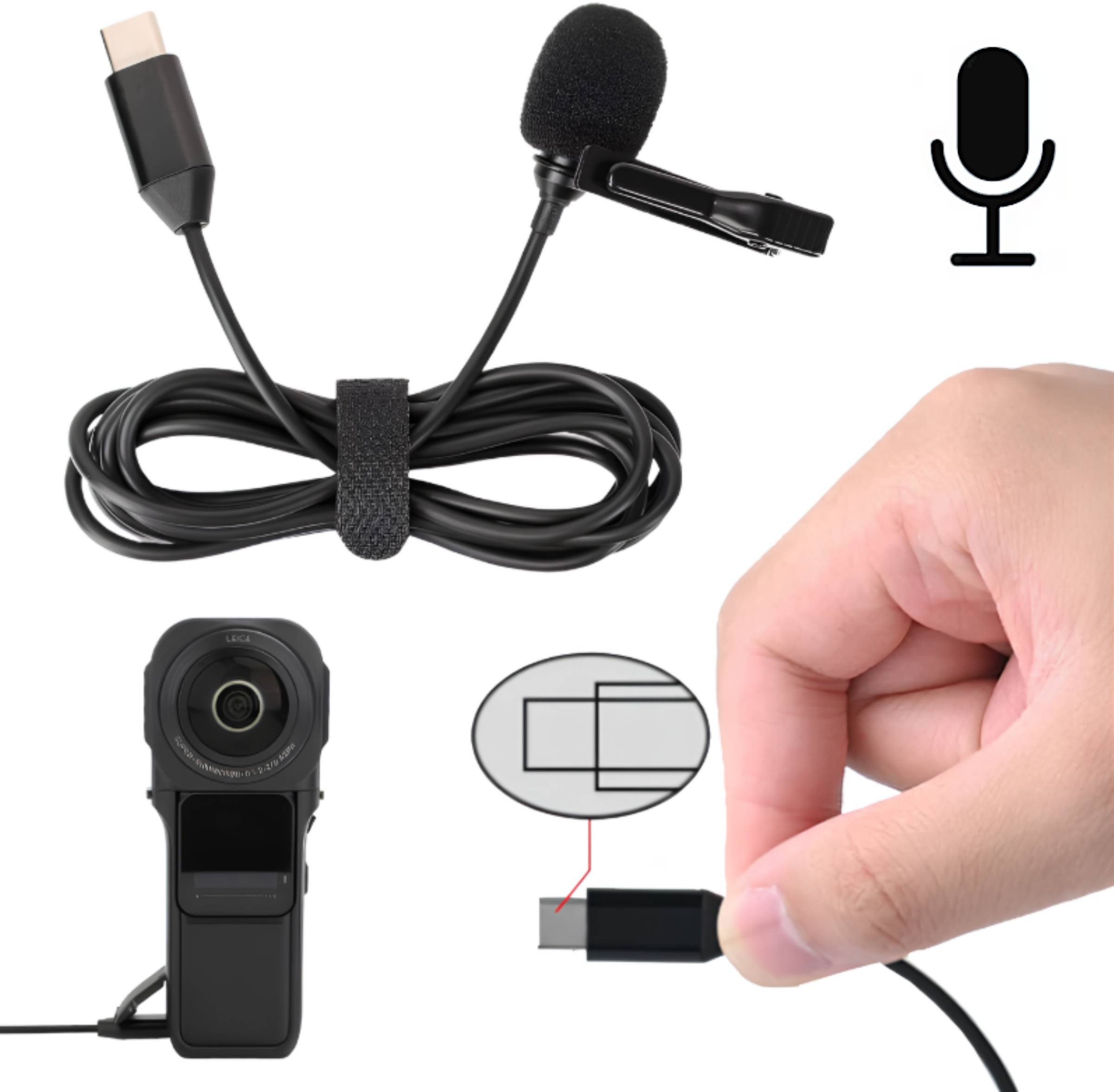 MIKROFON KRAWATOWY Z KLIPSEM USB C DO INSTA360 X3 / ONE X2 / 1-INCH 360 EDITION