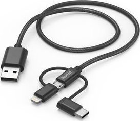 Kabel USB Hama USB-A - USB-C + microUSB + Lightning 1.5 m Czarny (002015360000)