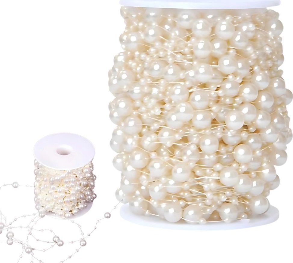 Verk Girlanda perłowa biała perełki łańcuch na choinkę koraliki szpula 10mm 5m Girlanda perłowa biała perełki łańcuch na choinkę koraliki szpula 10mm