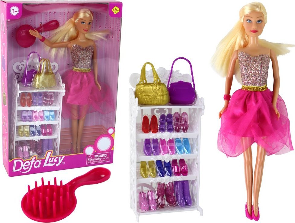 LeanToys Lalka Lucy Sukienka Różowa Brokatowa Zestaw Buty