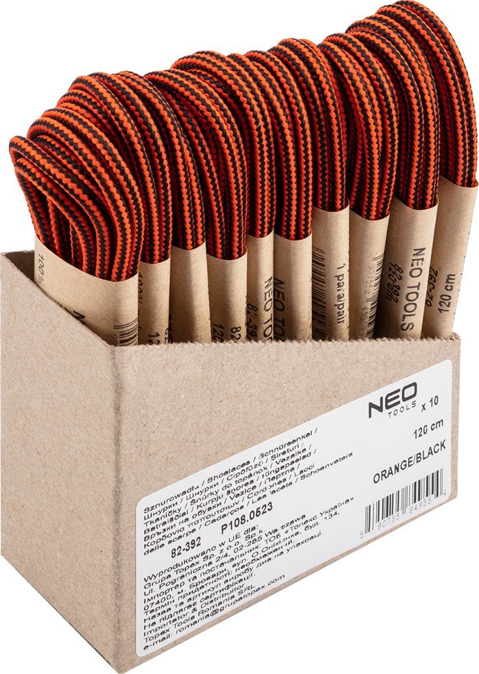 Neo Sznurowadła do butów roboczych 120cm, pomarańczowo-czarne