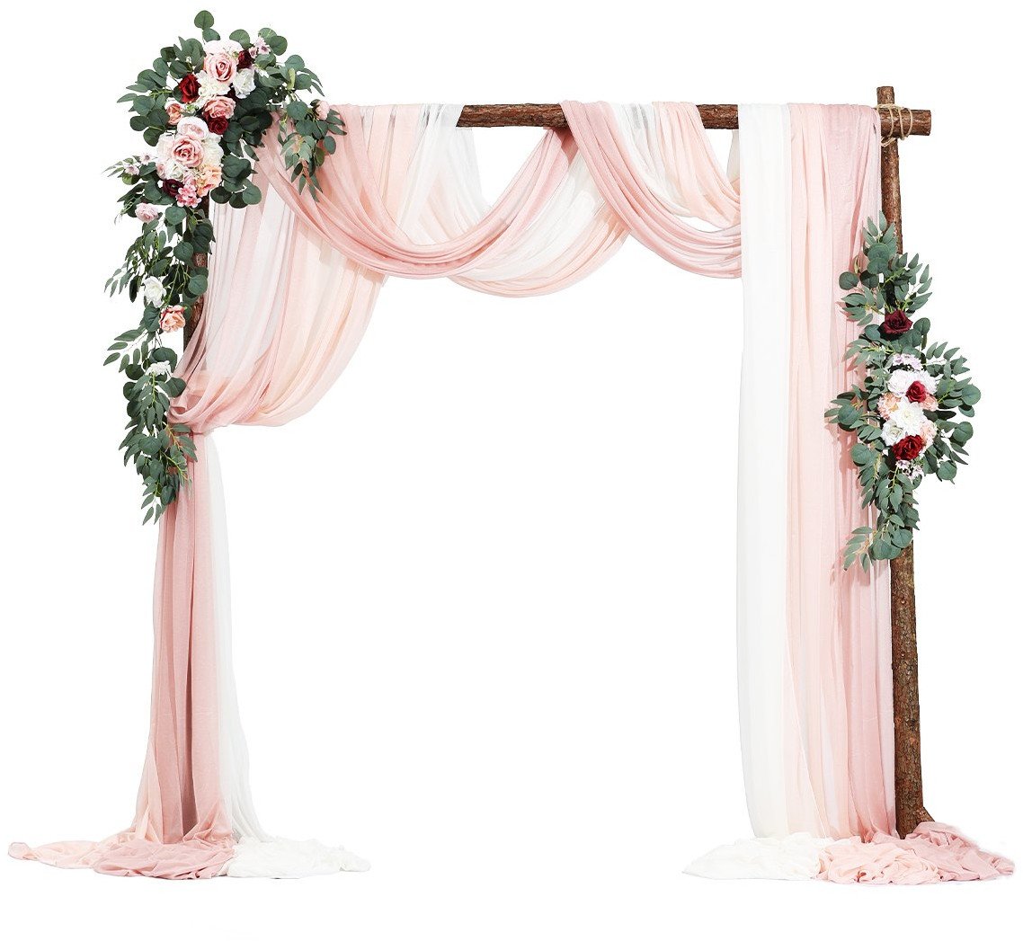 Dekoracja Ślubna - Komplet Kwiatów i Tkanin na Łuk 5-Częściowy Różowy