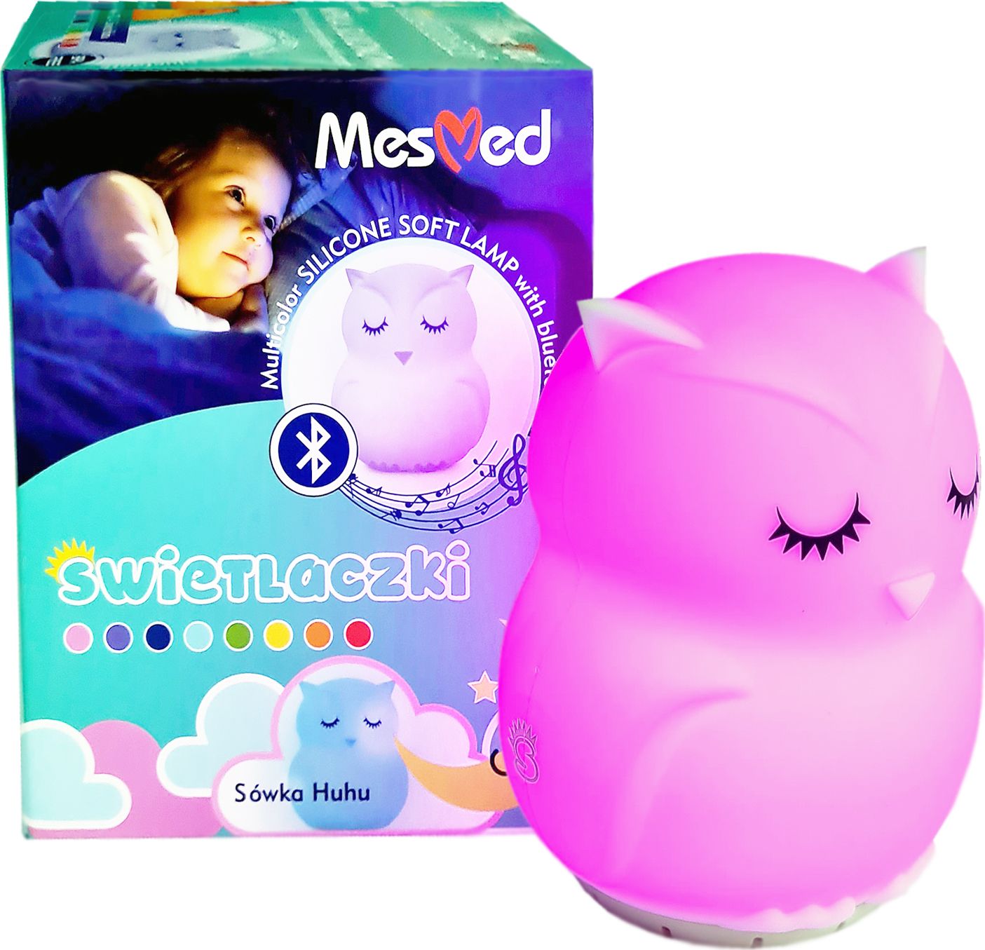MesMed Lampka silikonowa MM 014 Sówka HuHu z głosnikiem Bluetooth