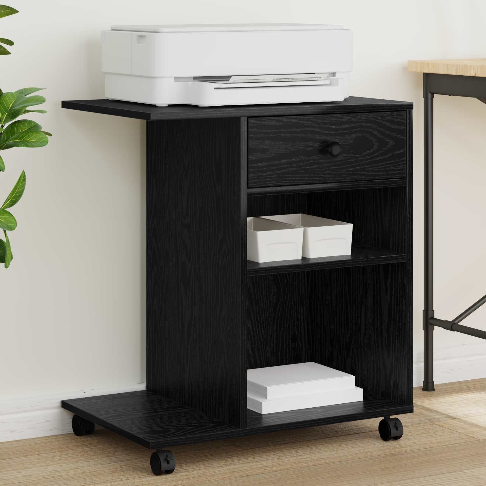 vidaXL Stojak na drukarkę z szufladą Czarny Dąb 60 x 40 x 68.5 cm