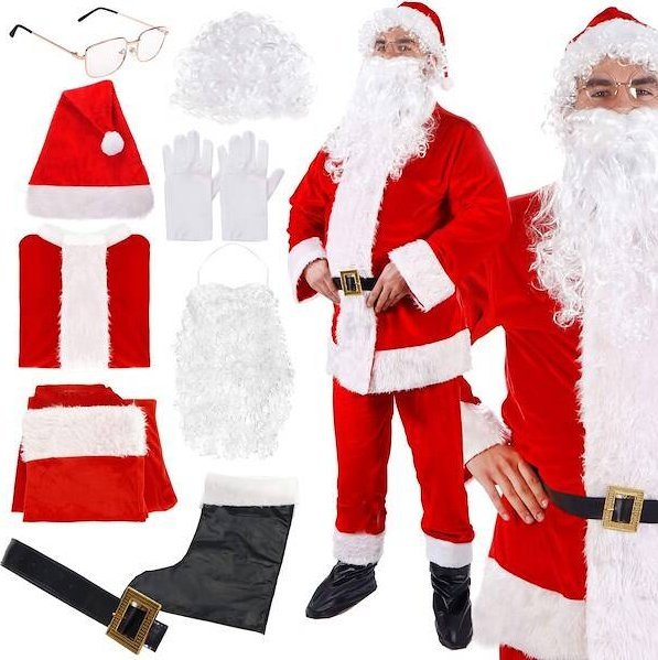 Springos Strój Mikołaja 12 elementów, kostium czerwony przebranie mikołajki UNIWERSALNY