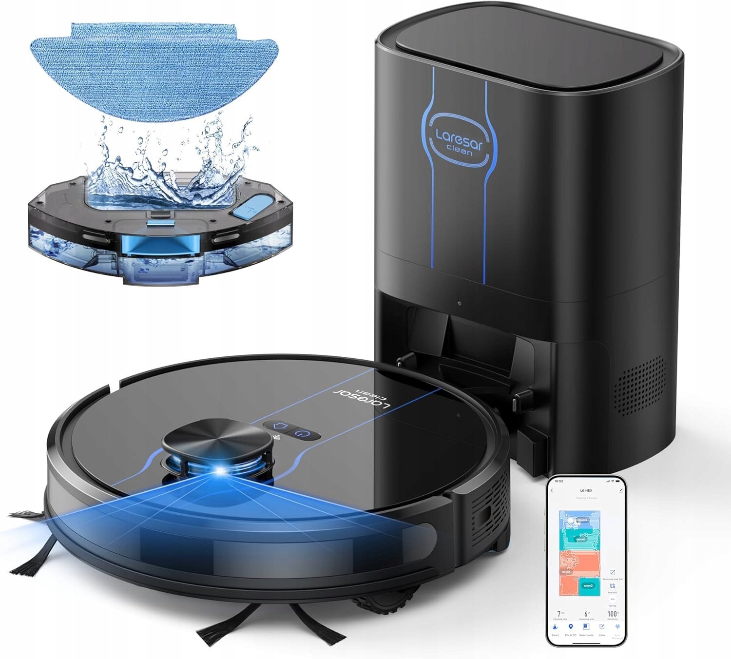 Laresar Clean Robot sprzatający ze stacją L6 Nex LiDAR 180 min pracy