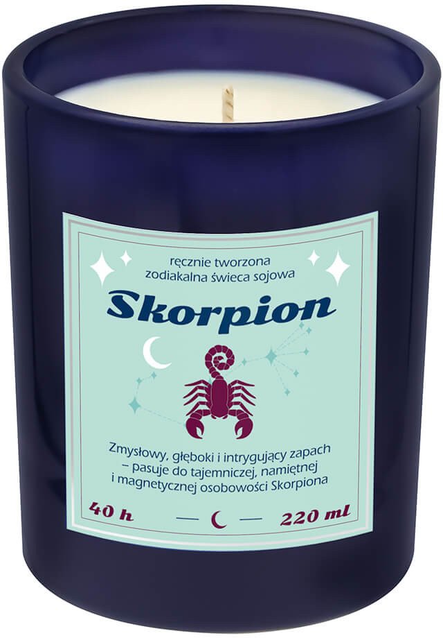 Świeca zodiakalna sojowa naturalna zapachowa SKORPION - bezpieczna, ręcznie robiona w szklanym słoiczku na prezent upominek dla osoby ze znakiem zodia