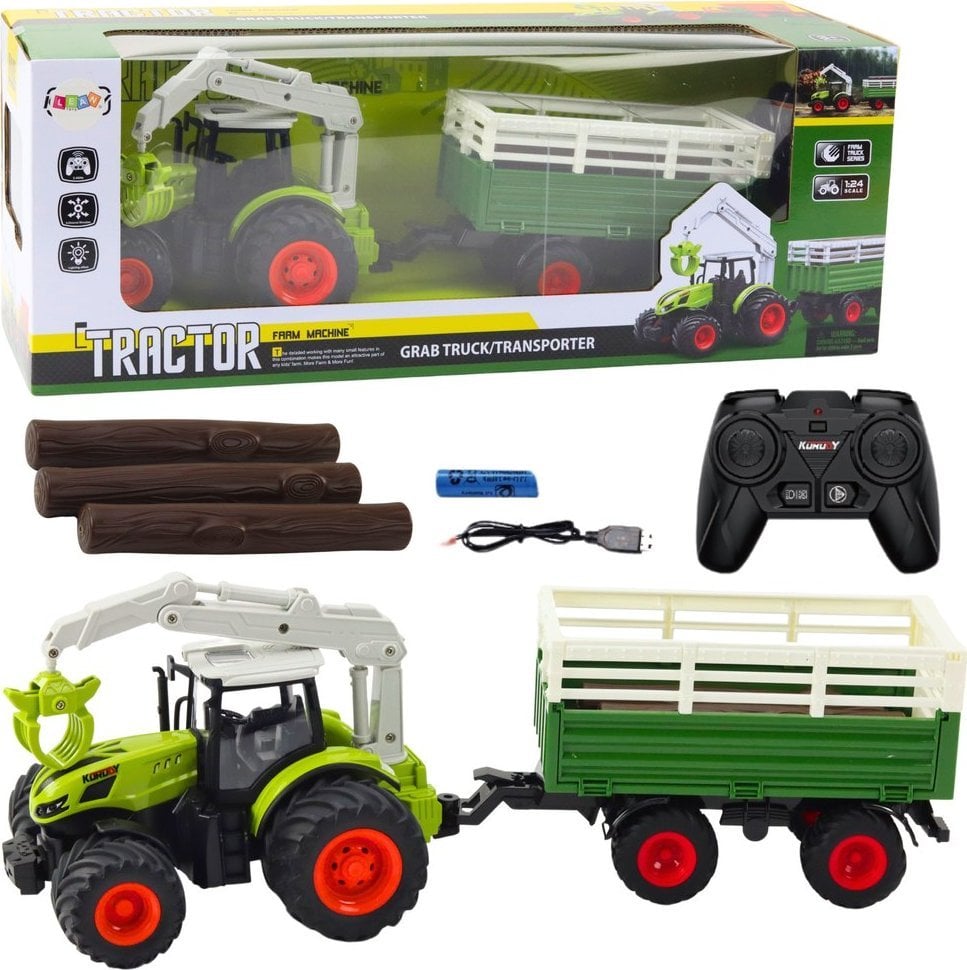 Traktor Rolniczy Z Przyczepą I Chwytakiem Zdalnie Sterowany RC 2.4G LEAN Toys