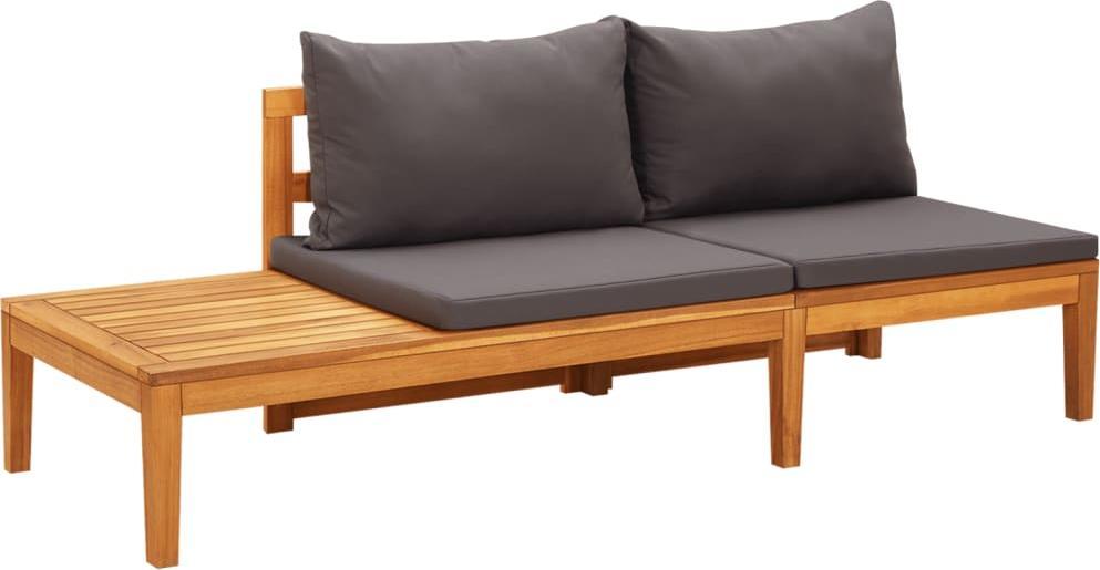 vidaXL vidaXL Ławka ogrodowa ze stolikiem, szare poduszki, drewno akacjowe