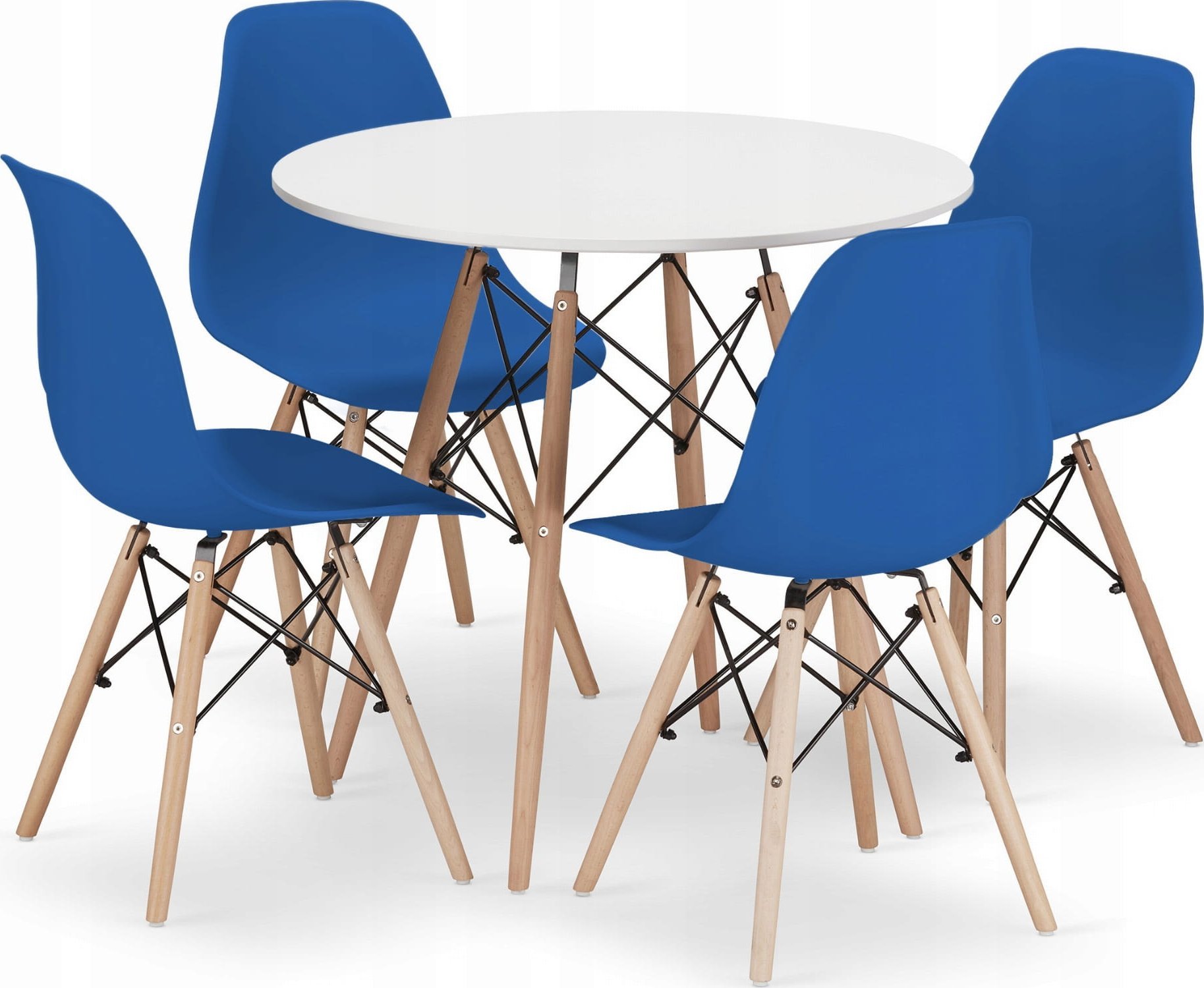Leobert Zestaw stół okrągły TODI 80cm biały + 4 krzesła OSAKA niebieskie