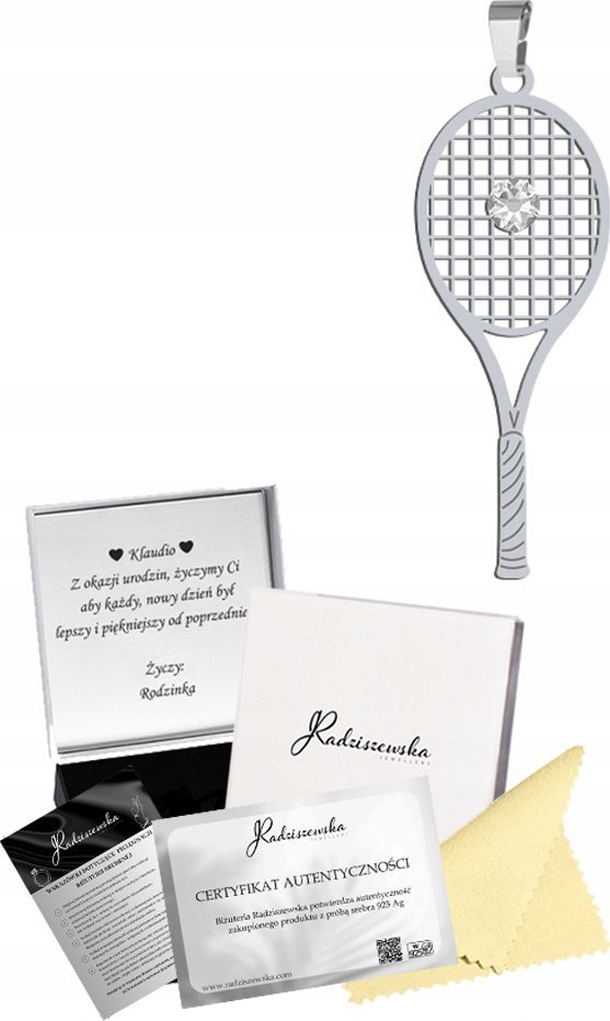 Radziszewska Jewellery Zawieszka Srebrna z Rakietą Tenisową Prezent 925 Biżuteria DEDYKACJA GRATIS