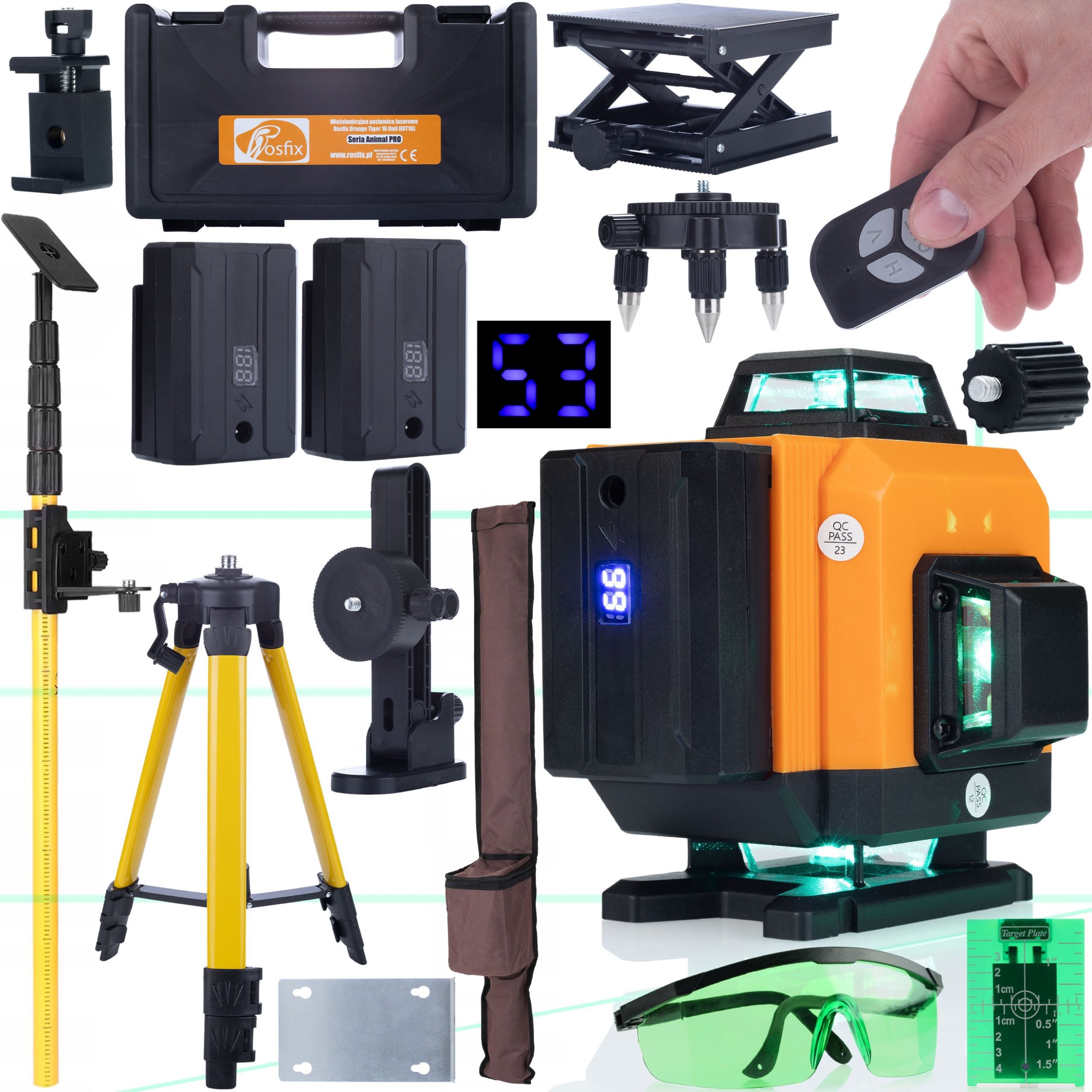 Rosfix ZESTAW LASER KRZYŻOWY 360 TYCZKA STATYW TARCZA OKULARY ROSFIX WALIZKA 2AKU