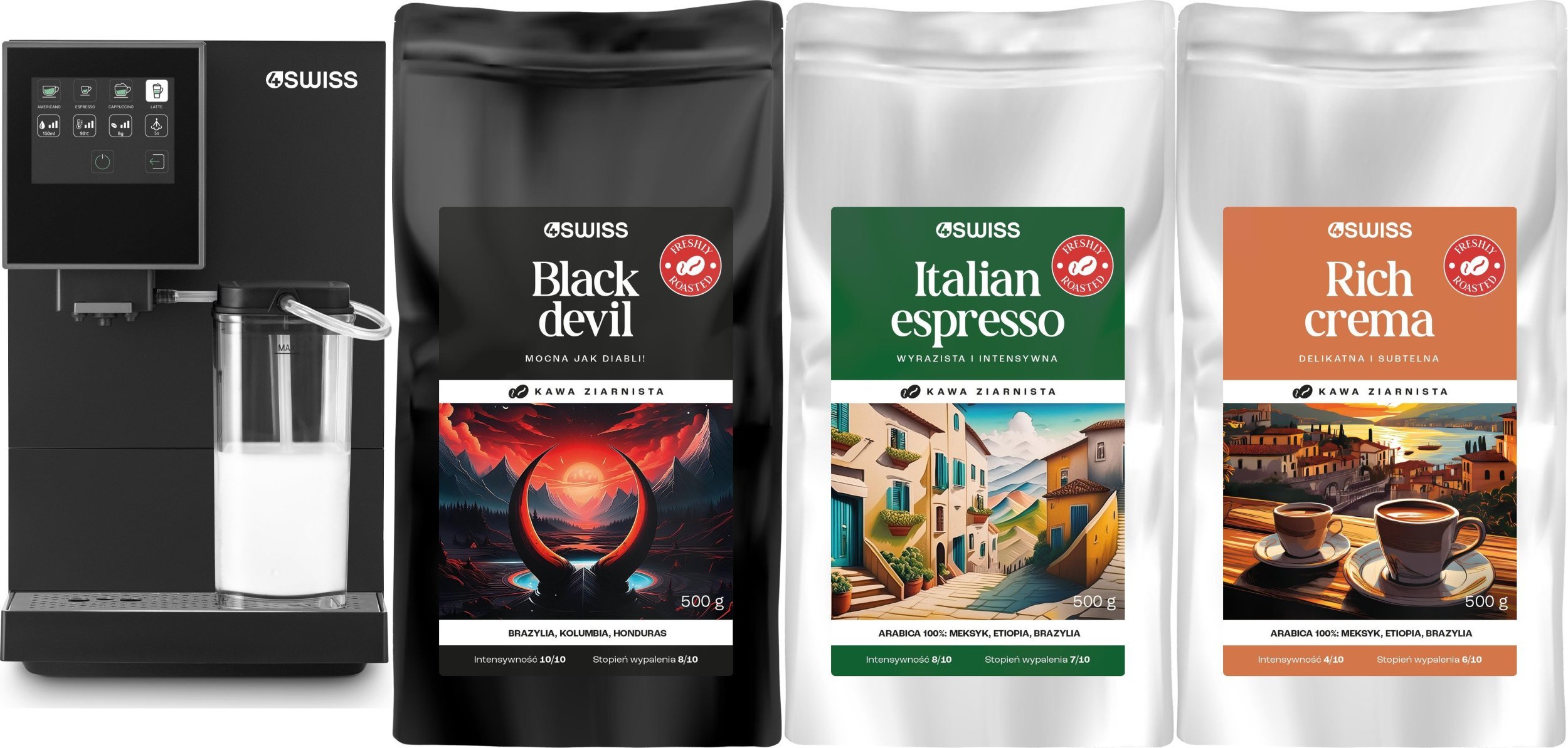 Ekspres ciśnieniowy 4Swiss 4Swiss A24 Roma + zestaw kaw 3x 500g