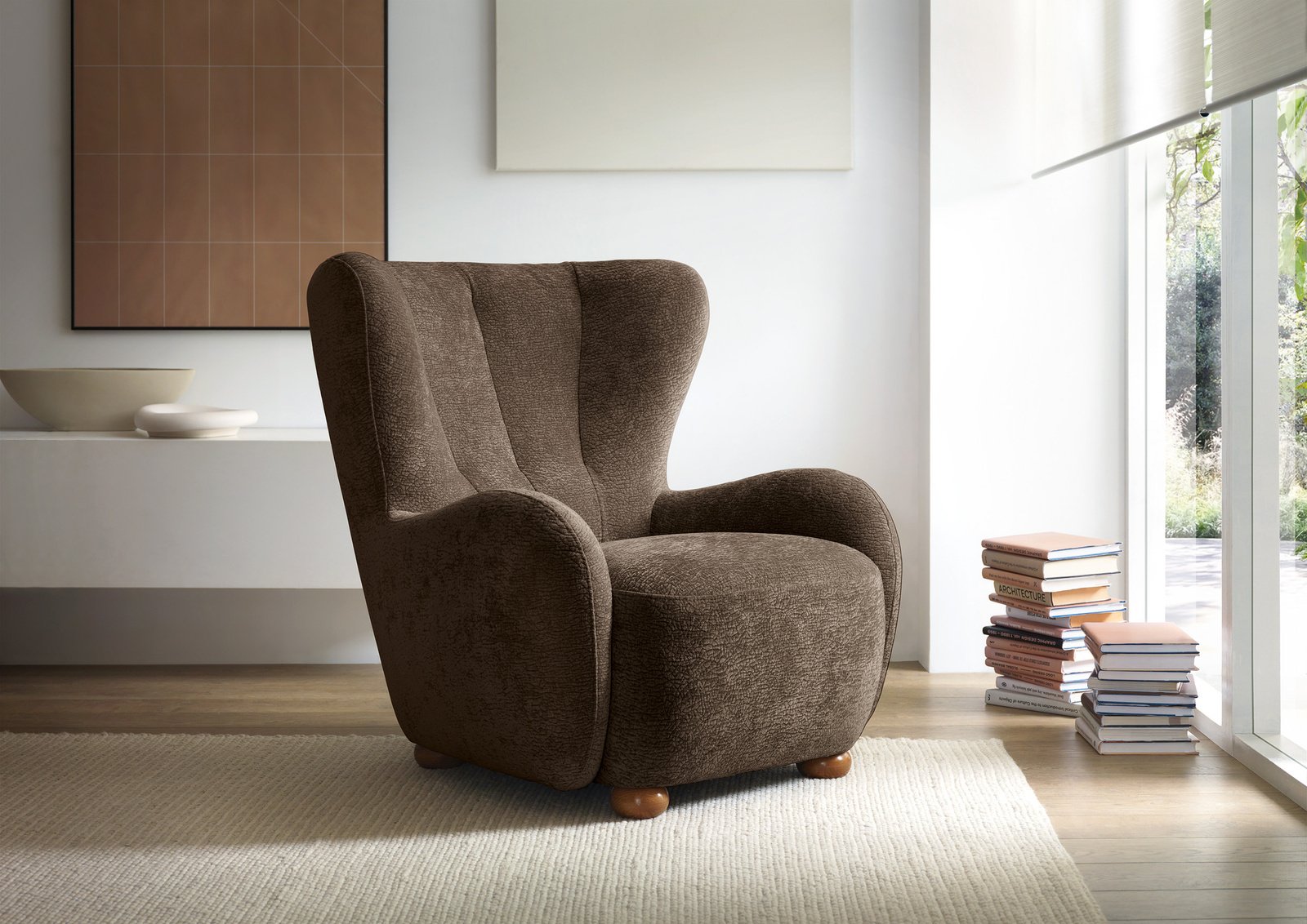 Fotel tapicerowany uszak FILO Dress Me 22 Ciemny Brąz Espresso nóżki do wyboru