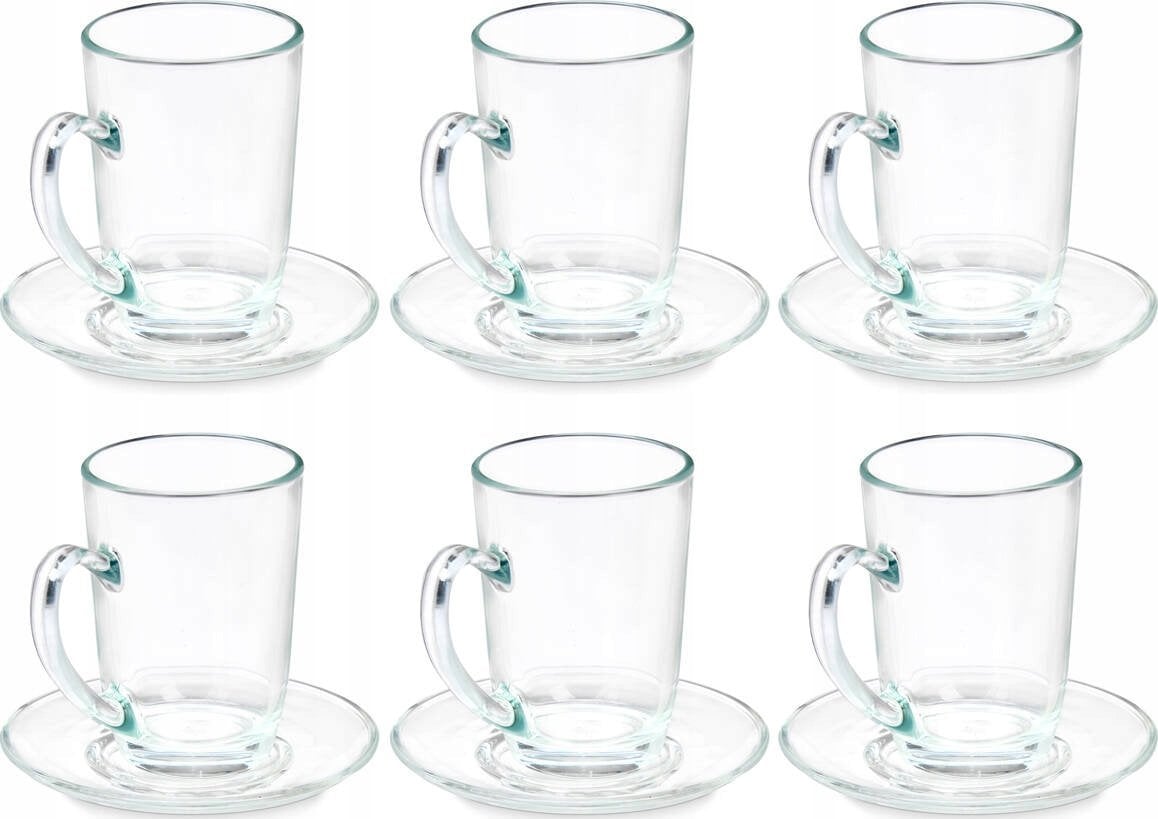 Vivalto Szklane filiżanki do kawy cappuccino ze spodkami, 6 sztuk, 200 ml