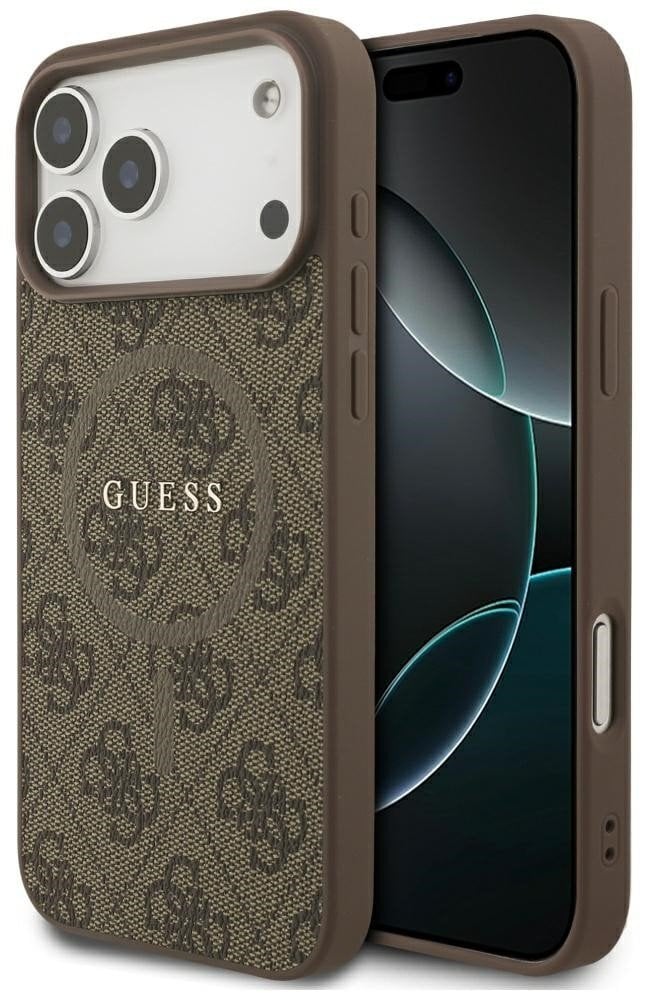 Guess Etui 4G Ring Classic Logo MagSafe do iPhone 17 Pro Max, brązowe