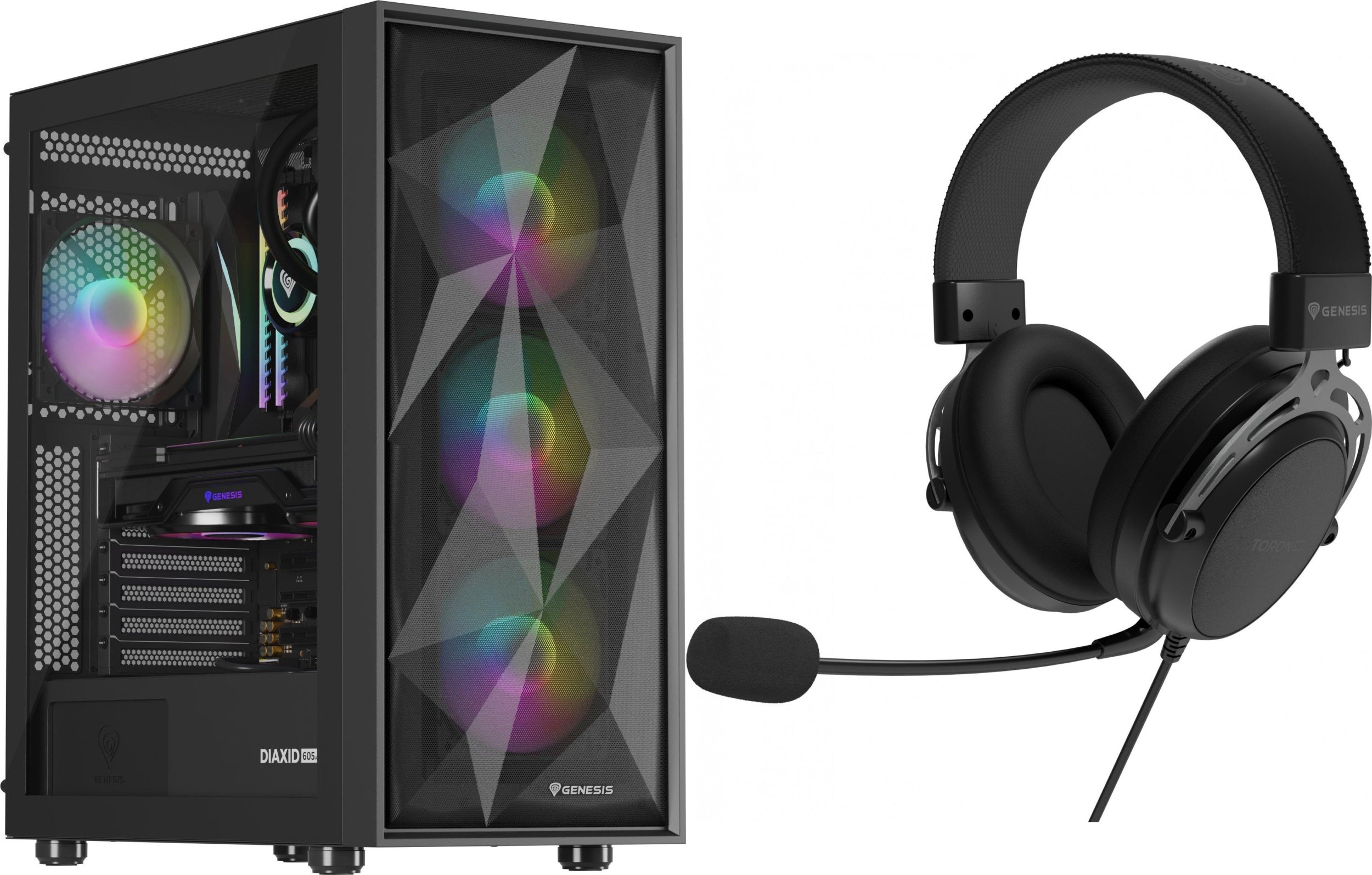 Obudowa Genesis Obudowa Genesis Diaxid 605 ARGB czarna (NPC-2172) + Słuchawki Genesis Toron 301 Czarne (NSG-2160)