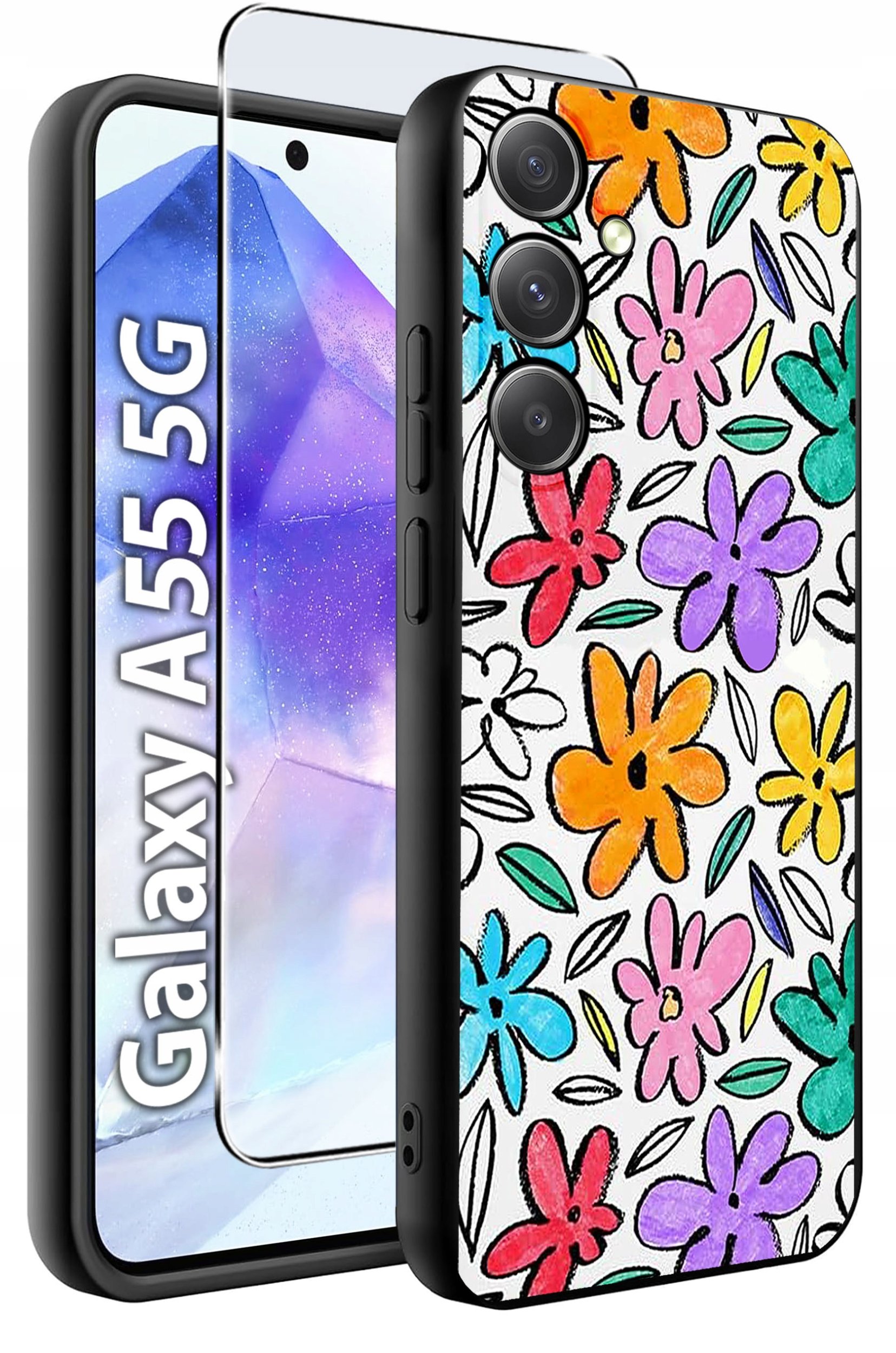 ETUI do Samsung A55 5G WZORY | SILIKONOWE MATT CASE + SZKŁO HARTOWANE 9H