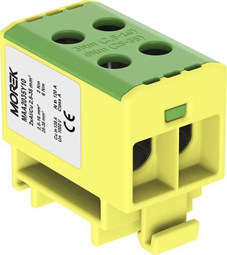 MOREK Złączka szynowa 2,5-35mm2 żółt-ziel 4 otwor AL/CU TH35 1P MAA2035Y10 Morek 4054
