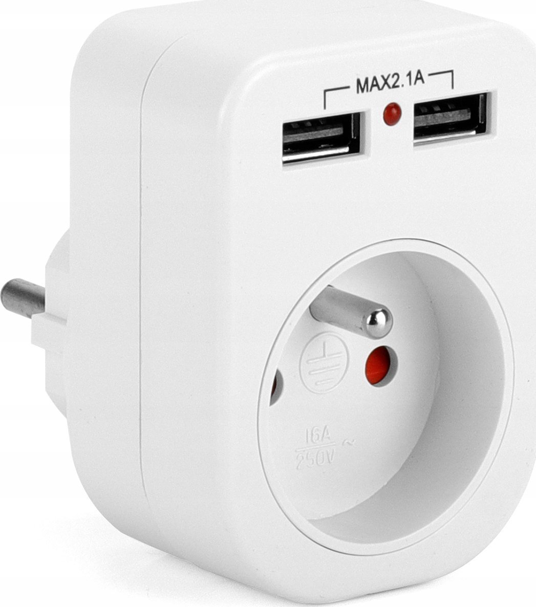 Montis Rozgałęźnik z uziemieniem 1p+Z 2xUSB 2.1A Montis MT092 biały