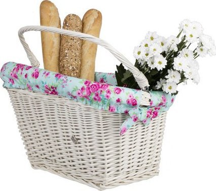 WickerPL Wiklinowy Kosz Rowerowy Wybielany z Obszyciem 46x34 H23/28 cm