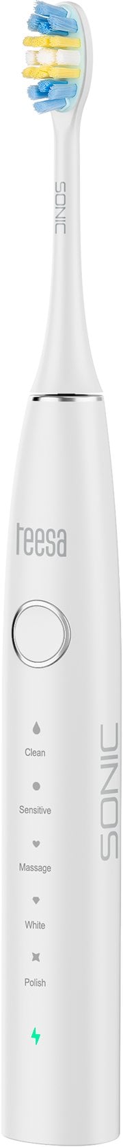 Soniczna szczoteczka do zębów TEESA SONIC 2 biała, 5 trybów pracy, etui podróżne , USB typ C