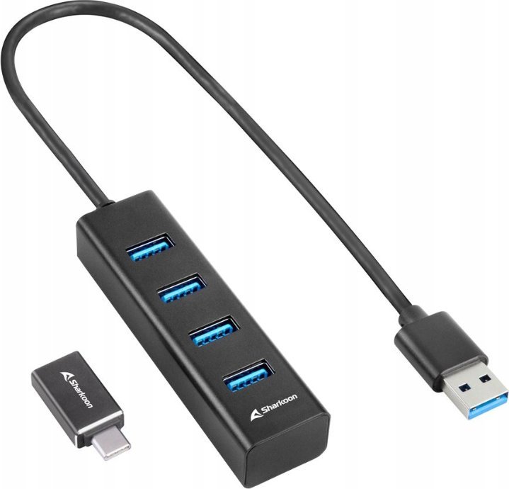 HUB USB Sharkoon Aluminium 4x USB-A 3.2 Gen1 (4044951037582)