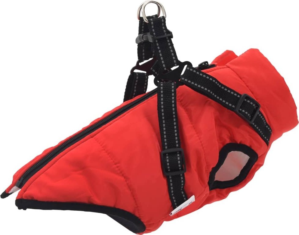 vidaXL Płaszcz dla psa z szelkami, wodoodporny, czerwony, 2XL