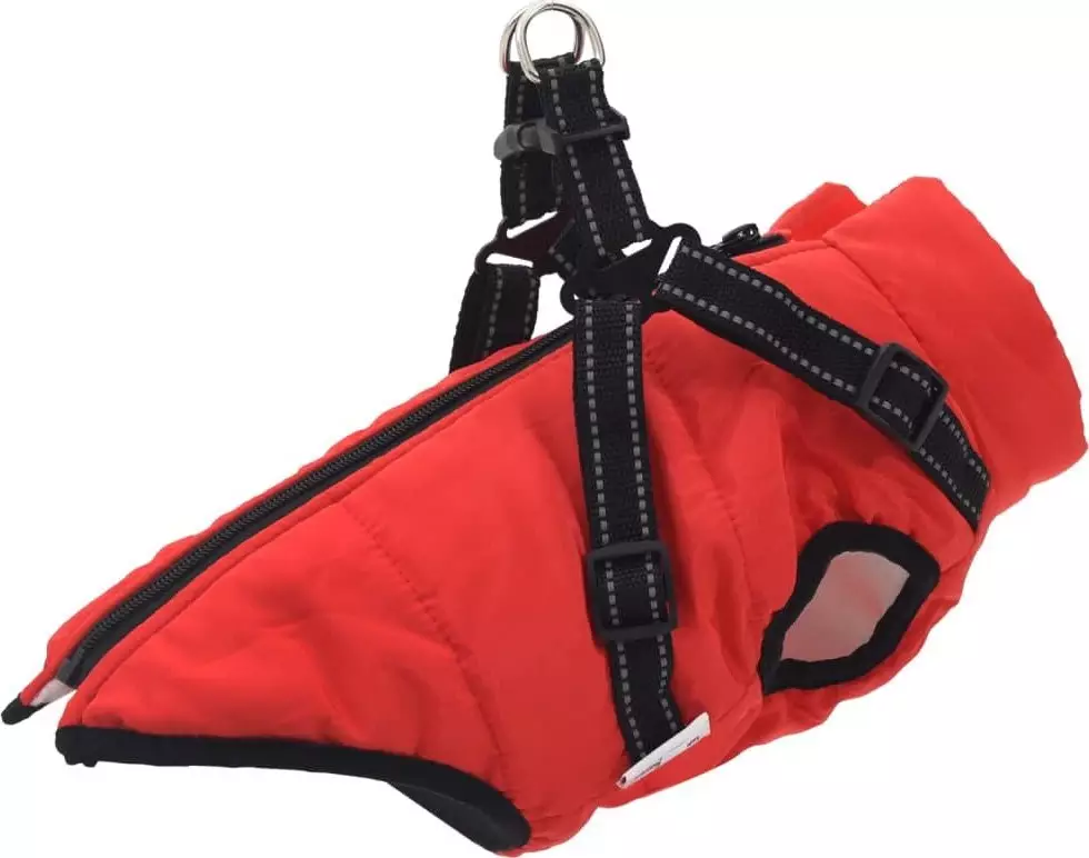 vidaXL Płaszcz dla psa z szelkami, wodoodporny, czerwony, 2XL
